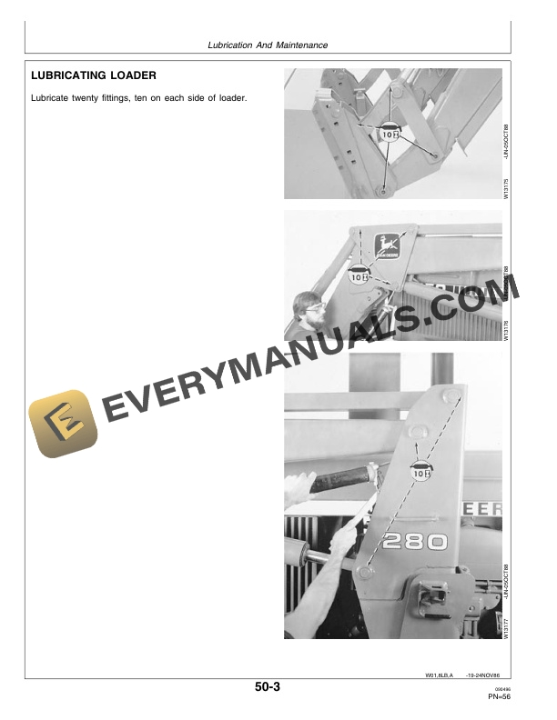 John Deere 280 Farm Loader Operator Manual OMW38892-3