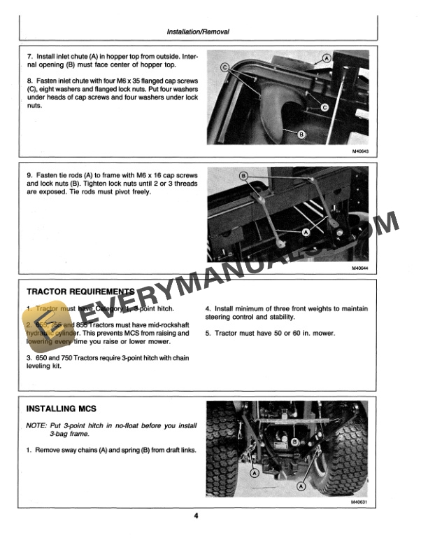 John Deere 3-Bag Material Collection System (MCS) 50 and 55 Series Tractors Operator Manual OMM77710-2