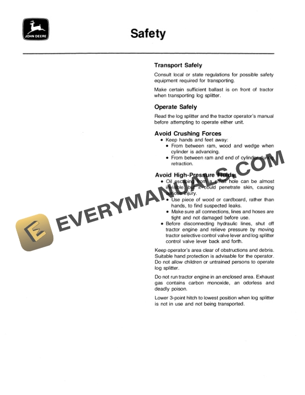 John Deere 3 LOG SPLITTER Operator Manual OMTY3859-2