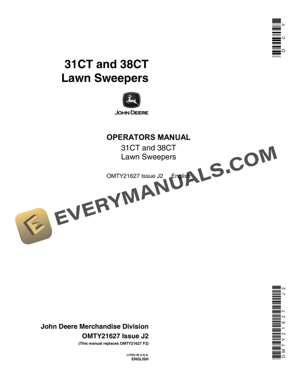 John Deere 31CT and 38CT Lawn Sweepers Operator Manual OMTY21627-1