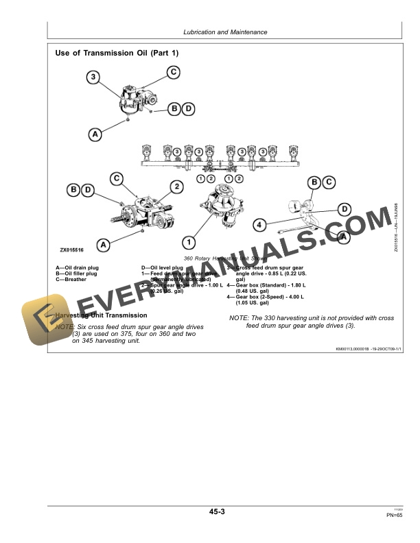John Deere 330, 345, 360 and 375 Rotary Harvesting Unit Operator Manual OMLCA94344-3