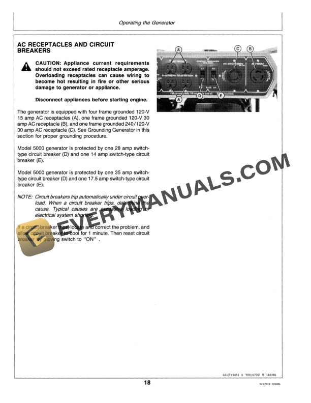 John Deere 4000 AND 5000 PORTABLE GENERATORS Operator Manual OMTY20832-2