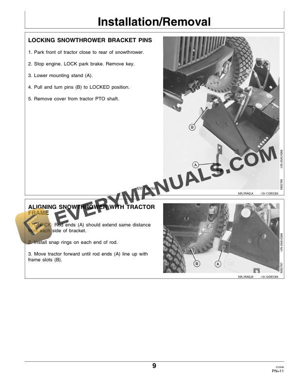 John Deere 46 Inch for 420 and 430 Tractor Snowthrower Operator Manual OMM89508 2