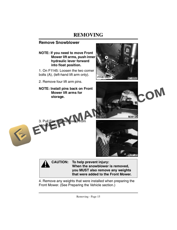 John Deere 47 Inch Front Mount Snowblower for F900 Series and F1145 Operator Manual OMM117597 2