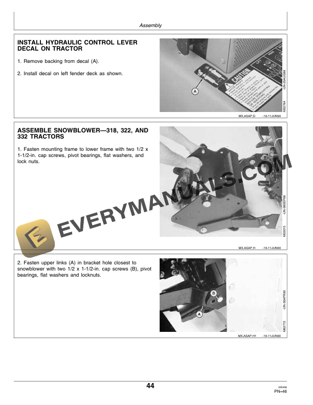 John Deere 47 Inch Snowblower For 318 322 332 420 and 430 Tractor Operator Manual OMM95314 3