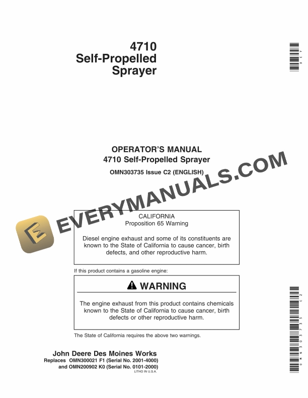John Deere 4710 Self-Propelled Sprayer Operator Manual OMN303735-1