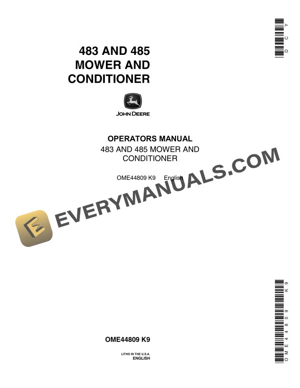 John Deere 483 AND 485 MOWER AND CONDITIONER Operator Manual OME44809-1