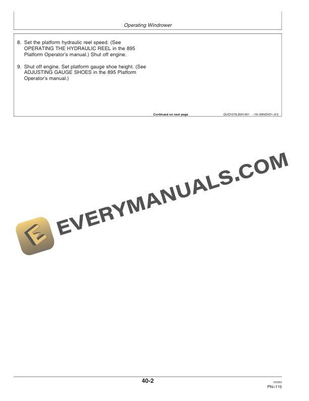 John Deere 4895 Self Propelled Windrower Operator Manual OME130255 2