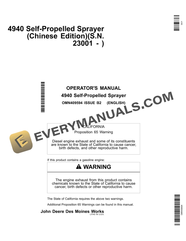 John Deere 4940 Self-Propelled Sprayer Operator Manual OMN409594 2 John Deere 4940 Self-Propelled Sprayer Operator Manual OMN409594-1