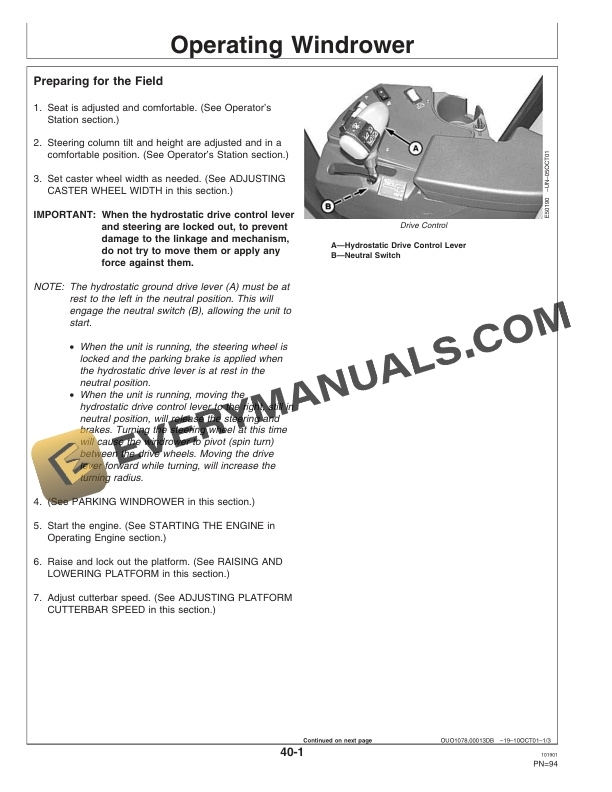 John Deere 4990 Self Propelled Windrower Operator Manual OME98902 2