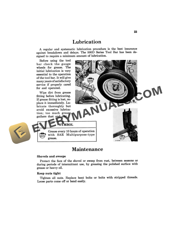 John Deere 500 D Series Integral Tool Bar Operator Manual OMN97660N 2