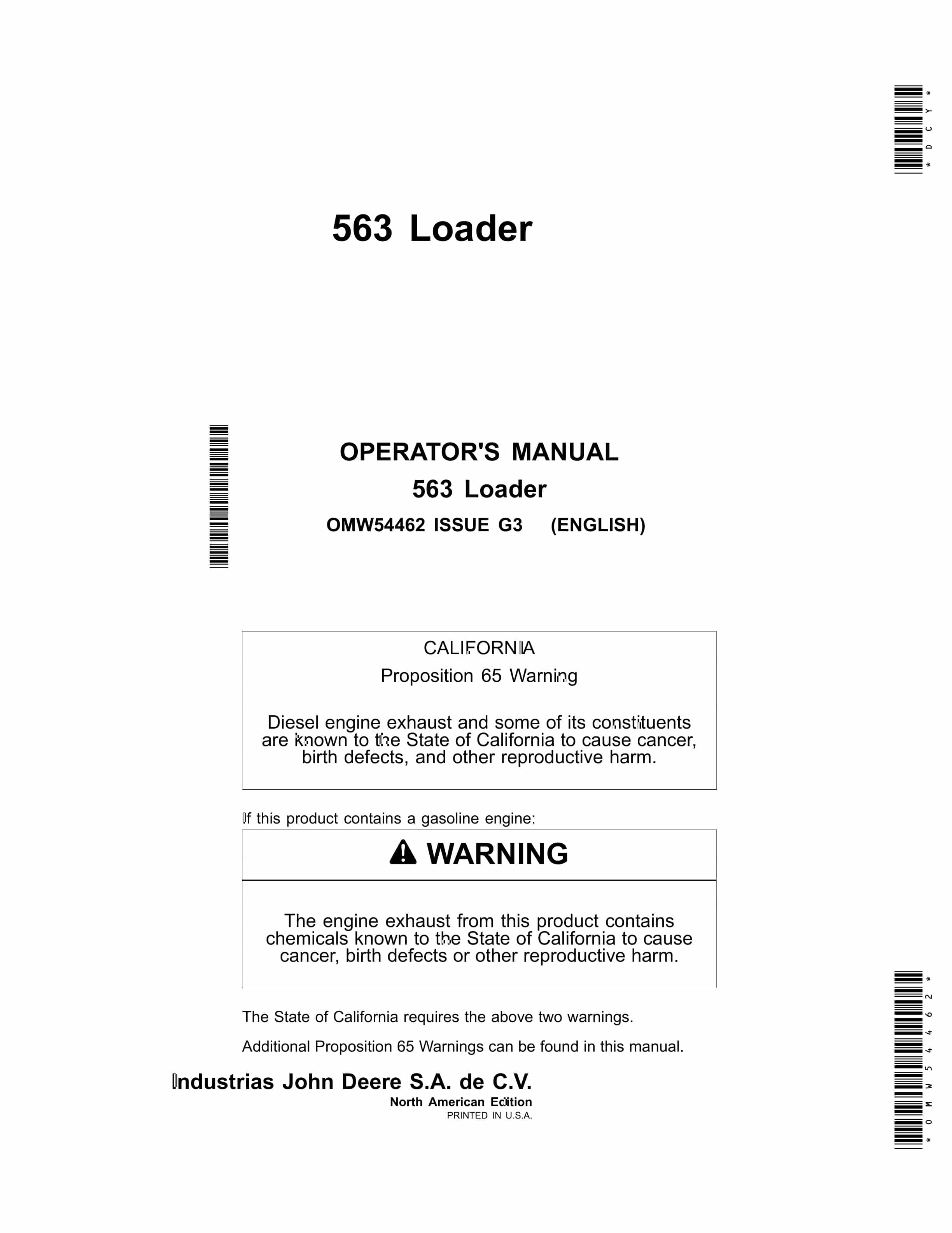 John Deere 563 Loader Operator Manual OMW54462-1