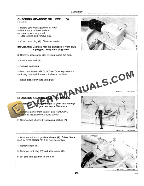 John Deere 60 Inch Mid Mount Mower for 70 Series Tractors Operator Manual OMM77194 3