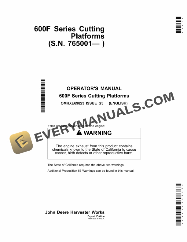 John Deere 600F Series Cutting Platform Operator Manual OMHXE69823-1