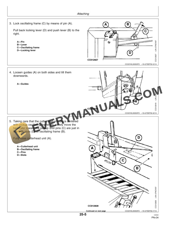 John Deere 630A, 640A and 645A Windrow Pickup Operator Manual OMCC58142-2