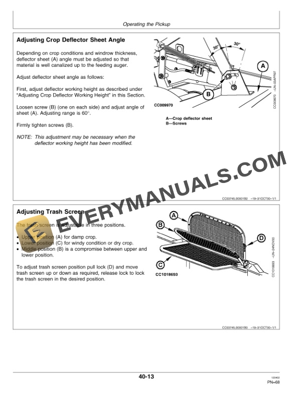 John Deere 630A, 640A and 645A Windrow Pickup Operator Manual OMCC58142-3