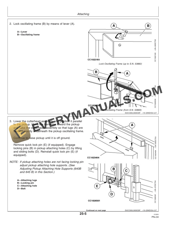 John Deere 630B, 640B and 645B Windrow Pickup Operator Manual OMCC58327-2
