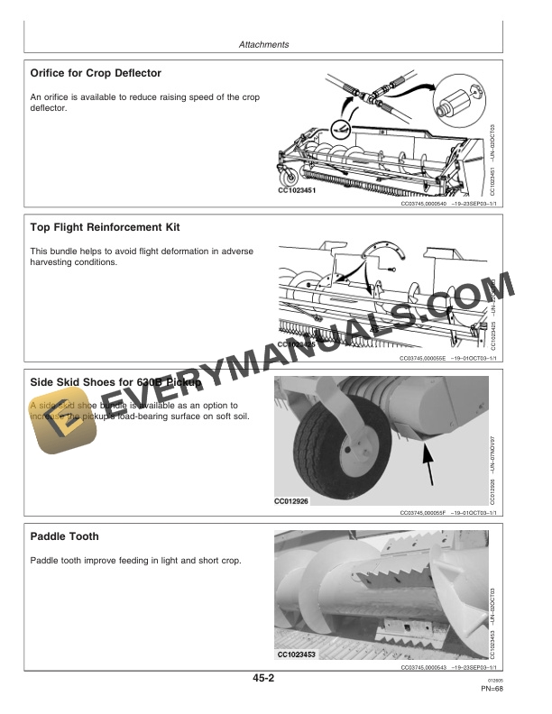 John Deere 630B, 640B and 645B Windrow Pickup Operator Manual OMCC58327-3