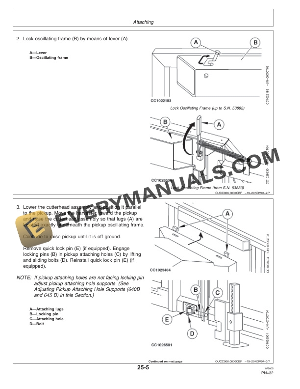 John Deere 630B, 640B and 645B Windrow Pickup Operator Manual OMCC58371-2