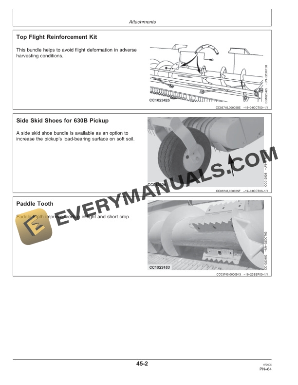 John Deere 630B, 640B and 645B Windrow Pickup Operator Manual OMCC58371-3