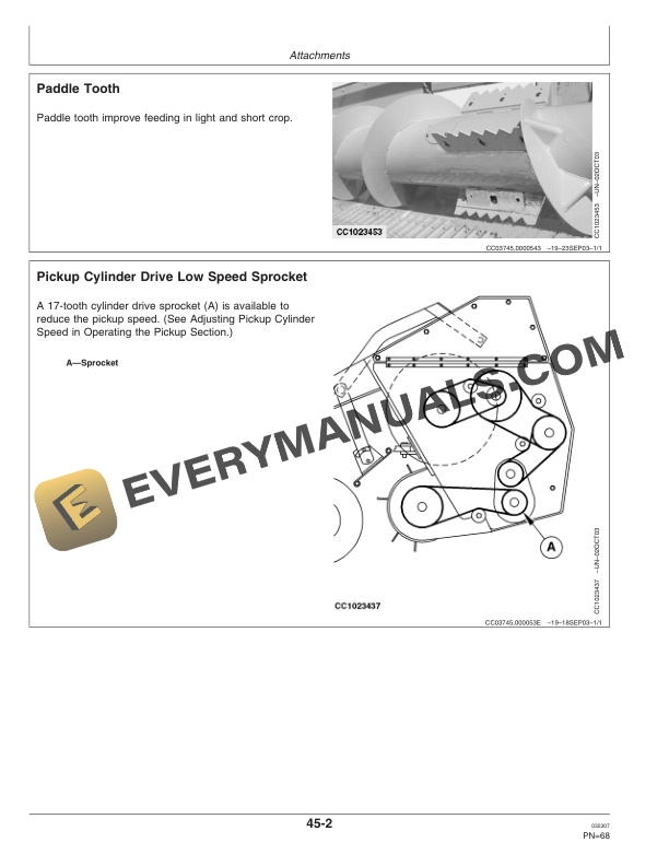 John Deere 630B, 640B and 645B Windrow Pickup Operator Manual OMLCA94322-3
