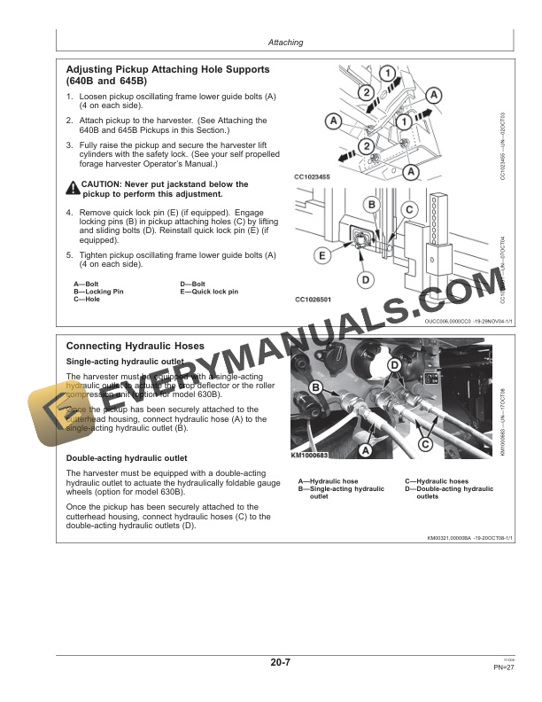John Deere 630B, 640B and 645B Windrow Pickup Operator Manual OMLCA94326-2