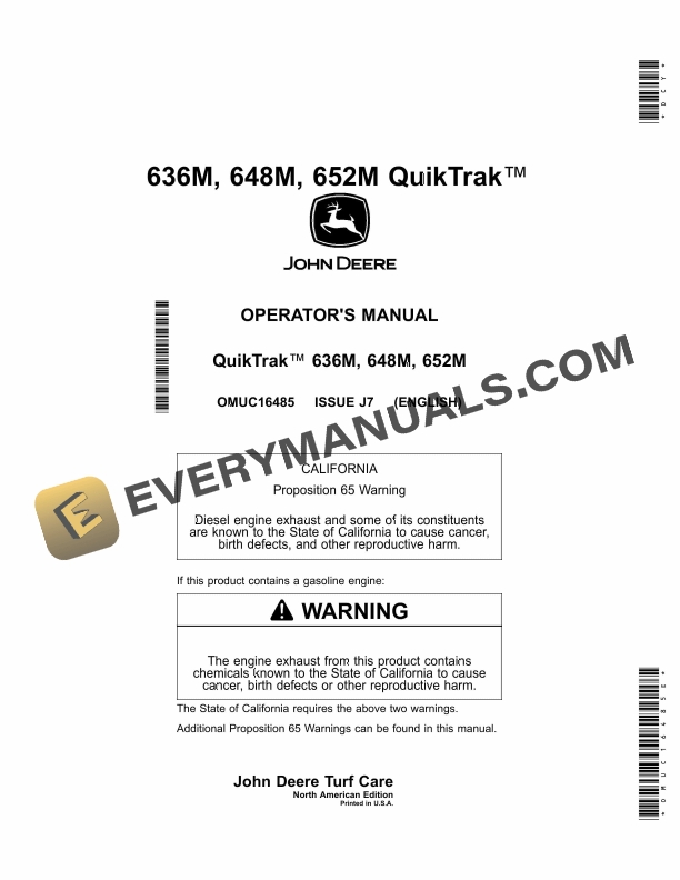 John Deere 636M, 648M, 652M QuikTrak Operator Manual OMUC16485E-1
