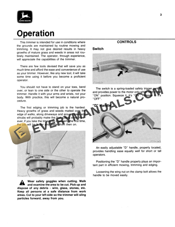 John Deere 65E ELECTRIC NYLON LINE TRIMMER Operator Manual OMTY3843-2
