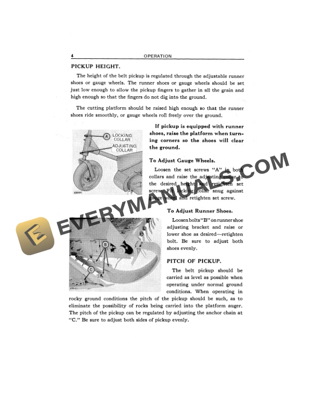 John Deere 66-INCH BELT PICKUP FOR JD30 COMBINE Operator Manual OMH591159-2