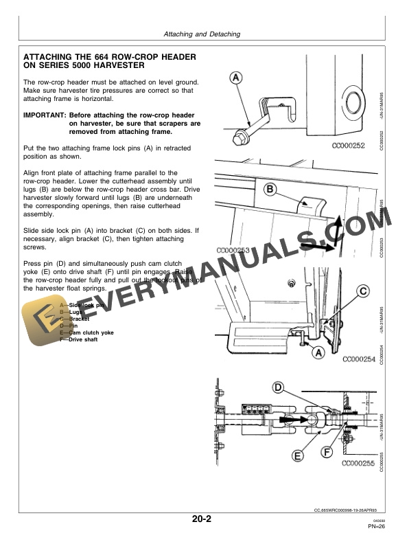 John Deere 664 665R 666R Row-Crop Headers Operator Manual OMZ92219-2