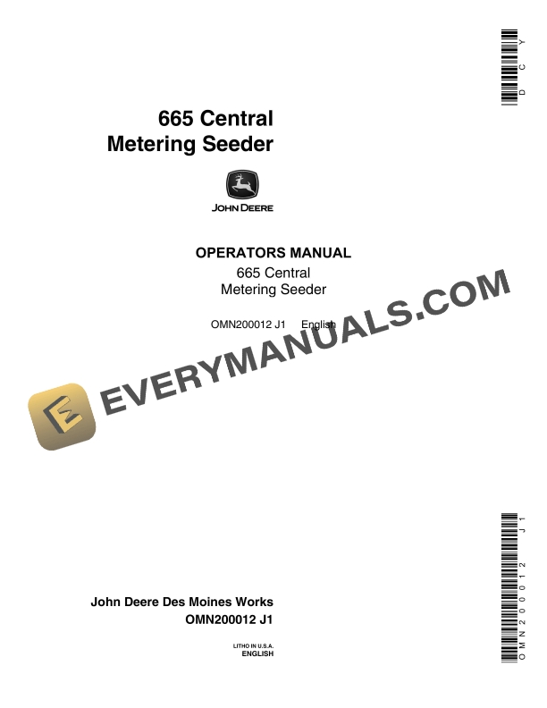 John Deere 665 Central Metering Seeder Operator Manual OMN200012-1