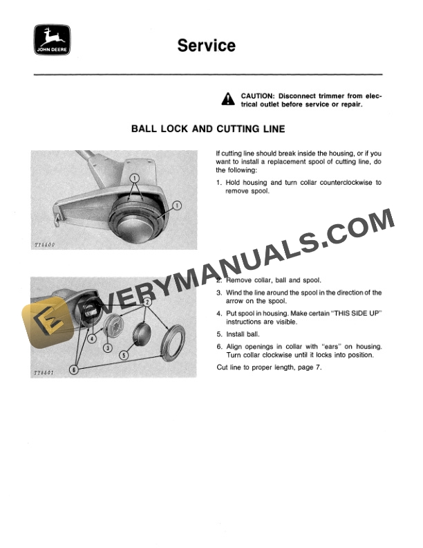 John Deere 70E Electric Nylon Line Trimmer Edger Operator Manual OMTY3962 3