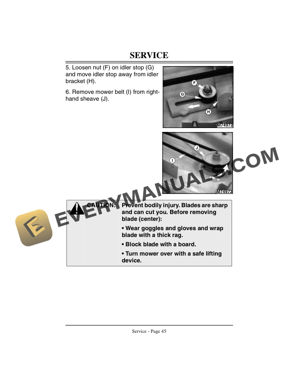 John Deere 72 Inch Direct Drive Side Discharge Mower for F1145 Front Mower Four Wheel Drive Serial No. 45001 Operator Manual OMM123202 3