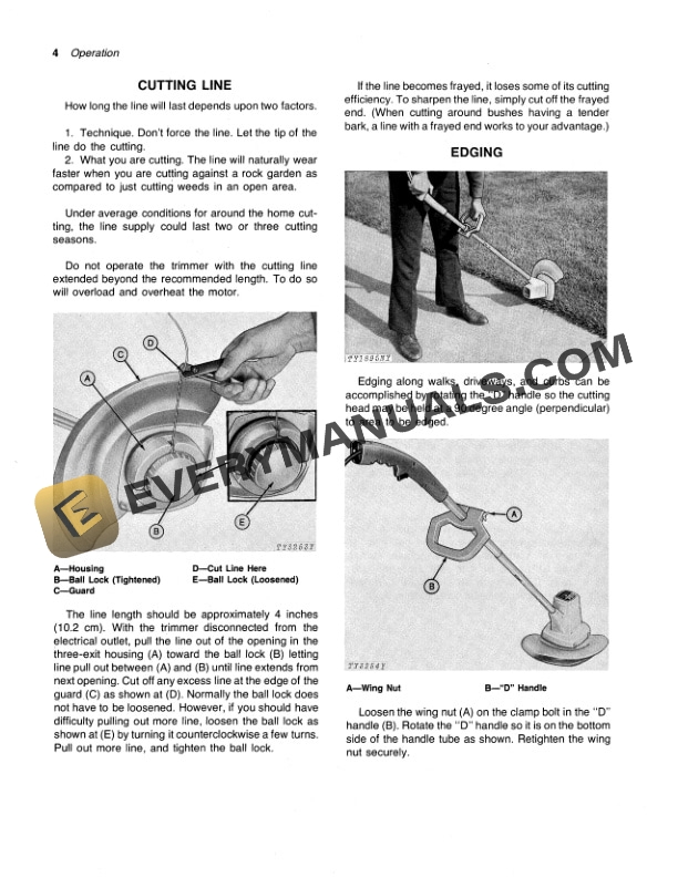 John Deere 75E ELECTRIC WEED EATER TRIMMER Operator Manual OMTY3833-2