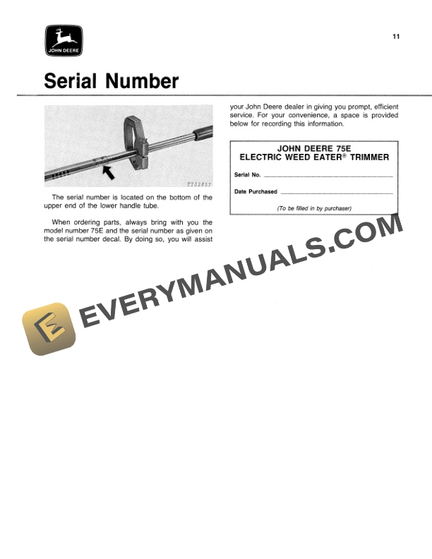 John Deere 75E ELECTRIC WEED EATER TRIMMER Operator Manual OMTY3833-3