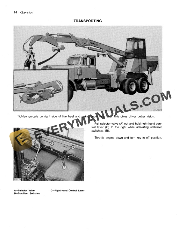John Deere 7640 KNUCKLEBOOM LOADERS Operator Manual OMGA10485-2
