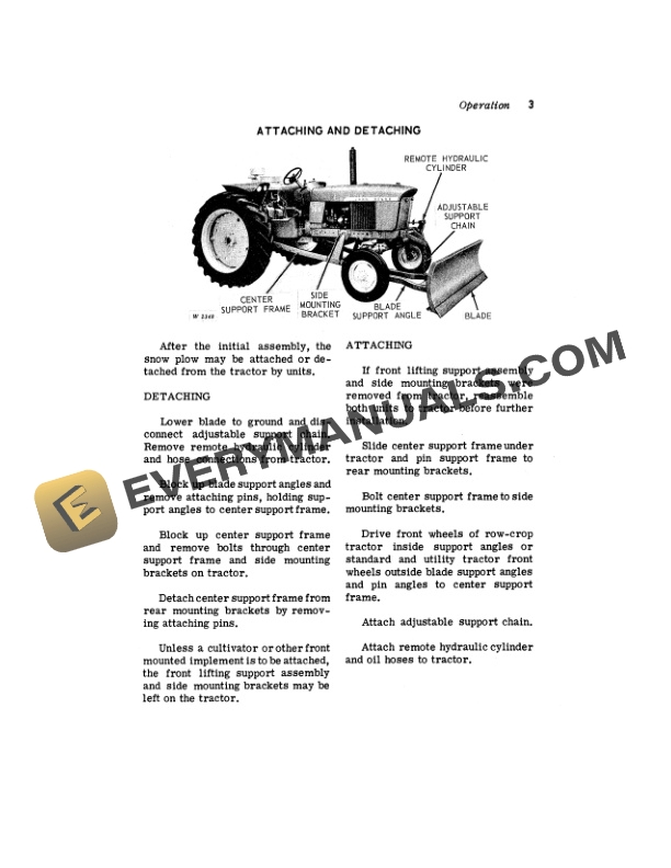 John Deere 82 (Hydraulic Lift) Snow Plow Operator Manual OMW15073-2