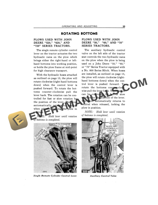 John Deere 820 AND 820A SERIES INTEGRAL ONE AND TWO FURROW TWO Operator Manual OMA55656-2