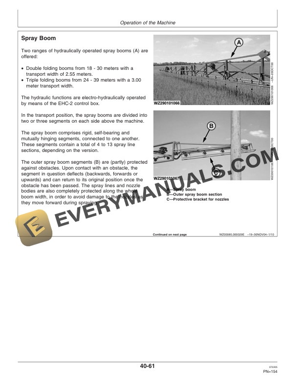 John Deere 824, 832 and 840 Trailed Crop Sprayers with EHC Operator Manual OMWZ82411-2