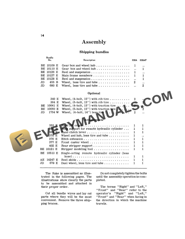 John Deere 850 Side-Delivery Rakes Operator Manual OME20024-3