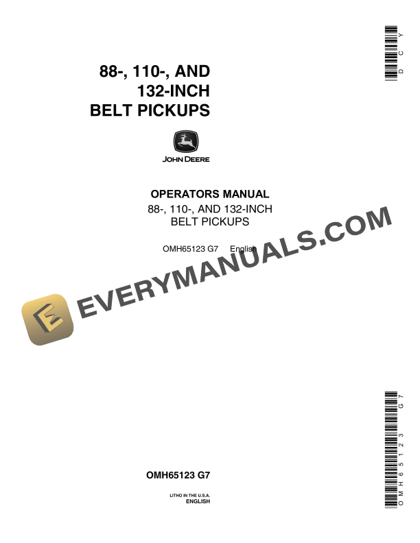 John Deere 88-, 110-, AND 132-INCH BELT PICKUP Operator Manual OMH65123-1
