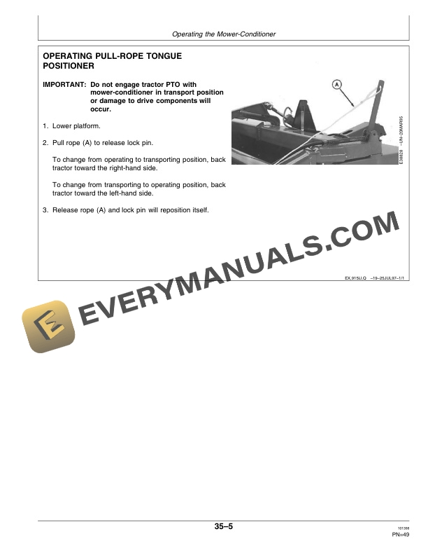 John Deere 915 Rotary Impeller Mower Conditioner Operator Manual OME95636-2