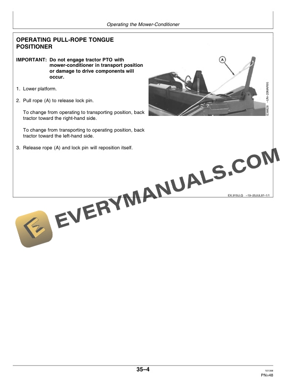John Deere 915 Rotary Roll Mower Conditioner Operator Manual OME95635-2