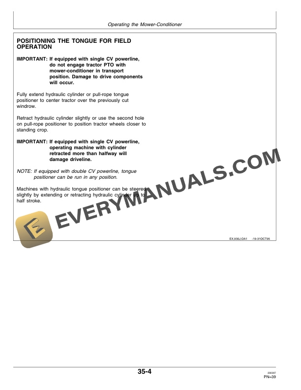 John Deere 920 and 930 Rotary Impeller Mower-Conditioner Operator Manual OME92534-2