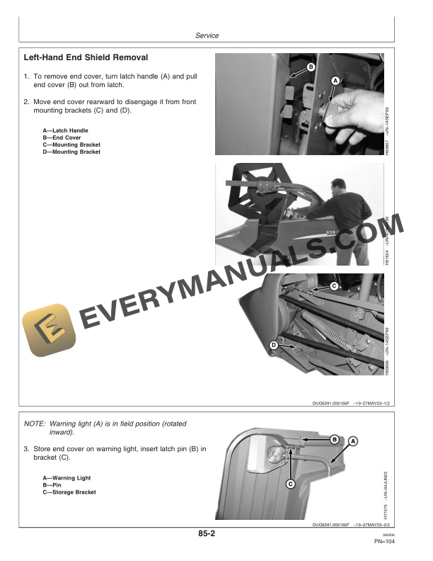 John Deere 925D, 930D and 936D Draper Platform Operator Manual OMH227005-3