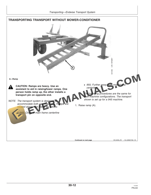 John Deere 945 955 Center Pivot Rotary Mower-Conditioner Operator Manual OME96796-2