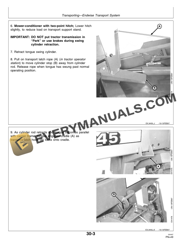 John Deere 945 Rotary Impeller Mower-Conditioner Operator Manual OME92873-2
