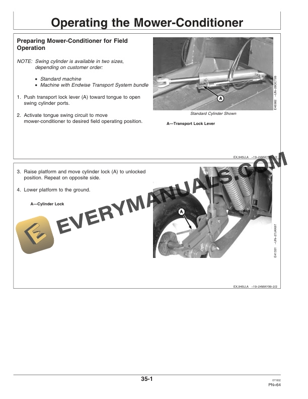 John Deere 946 and 956 Center Pivot Rotary Mower-Conditioner Operator Manual OME126908-2