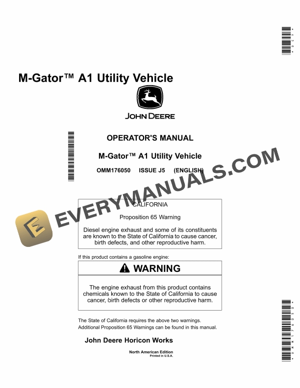 John Deere A1 M-Gator Utility Vehicles Operator Manual OMM176050-1