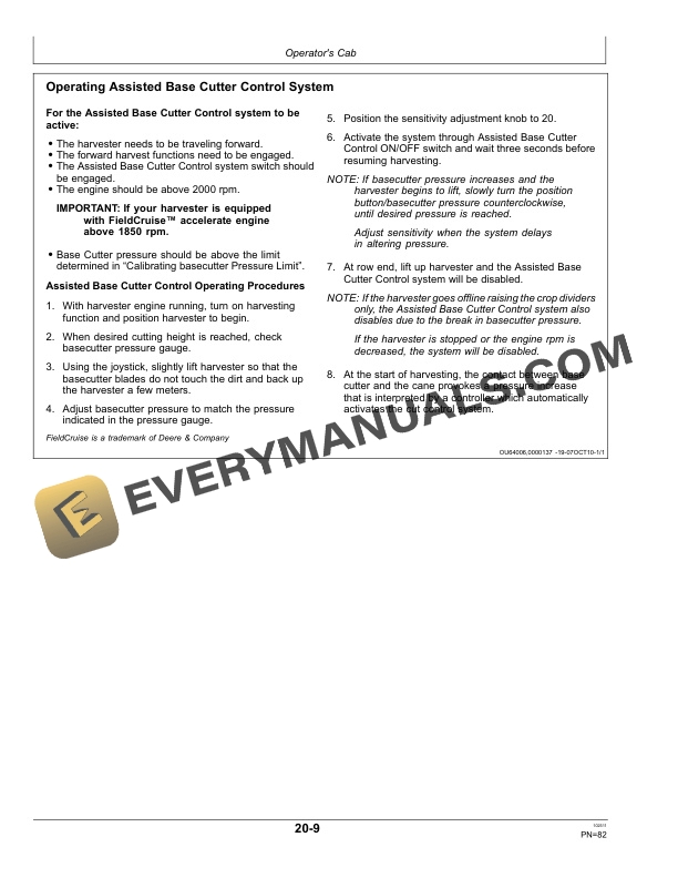 John Deere 3520 and 3522 Sugar Cane Harvesters AutoTrac Ready Operator Manual OMNW00279 4 John Deere AutoTrac Ready 3522 Sugar Cane Harvesters 3520 and 3522 Sugar Cane Harvesters Operator Manual OMNW00279-2